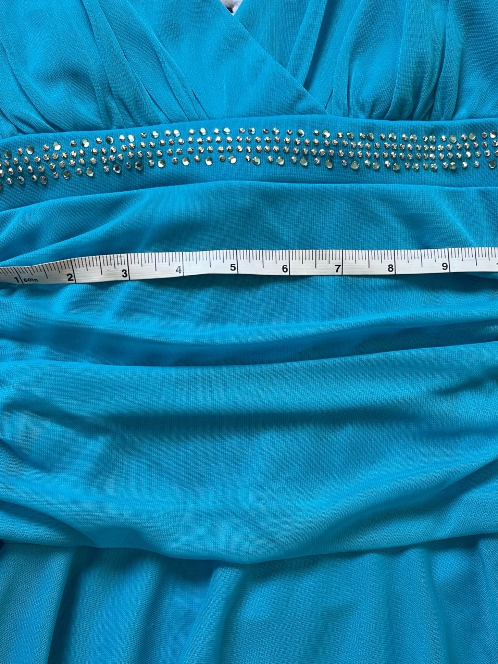 Y2k Turquoise Halter-Back High-Low Fairy  Dress with Rhinestone Accents - Picture 6 of 8